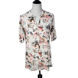 Siren Lily Medium White And Pink Floral Sheer Top Blouse